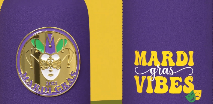 New Orleans Mardi Gras Beverage 12oz Can Coolers with Medallion Mardi Gras Mask in the Center! - Grace Global & Co