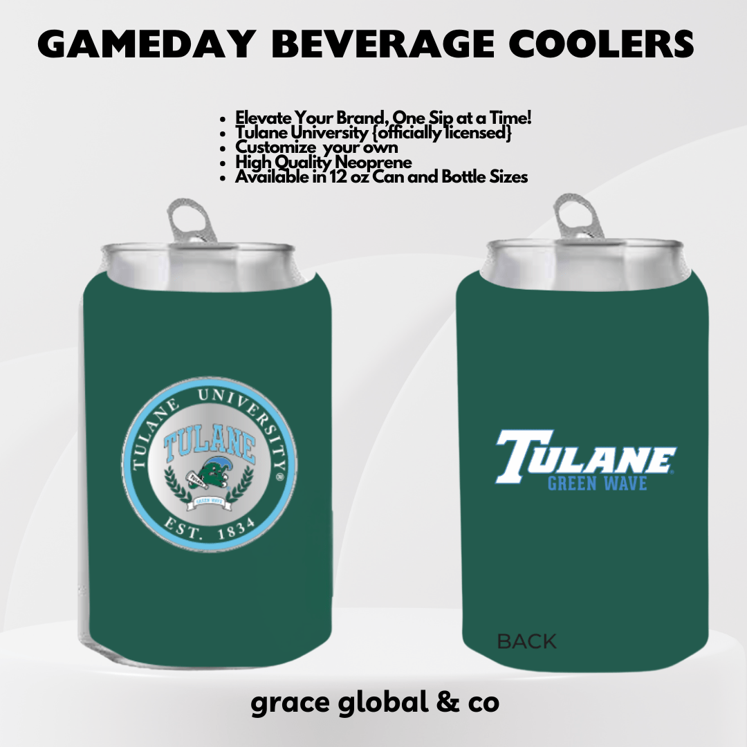 Officially Licensed Tulane University Green Wave Beverage Cooler Koozie - Grace Global & Co